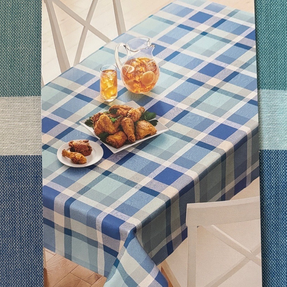 Celebrate Together Blue Gingham Plaid Picnic Table Cloth Fabric 60" by 84" NEW - Picture 2 of 11